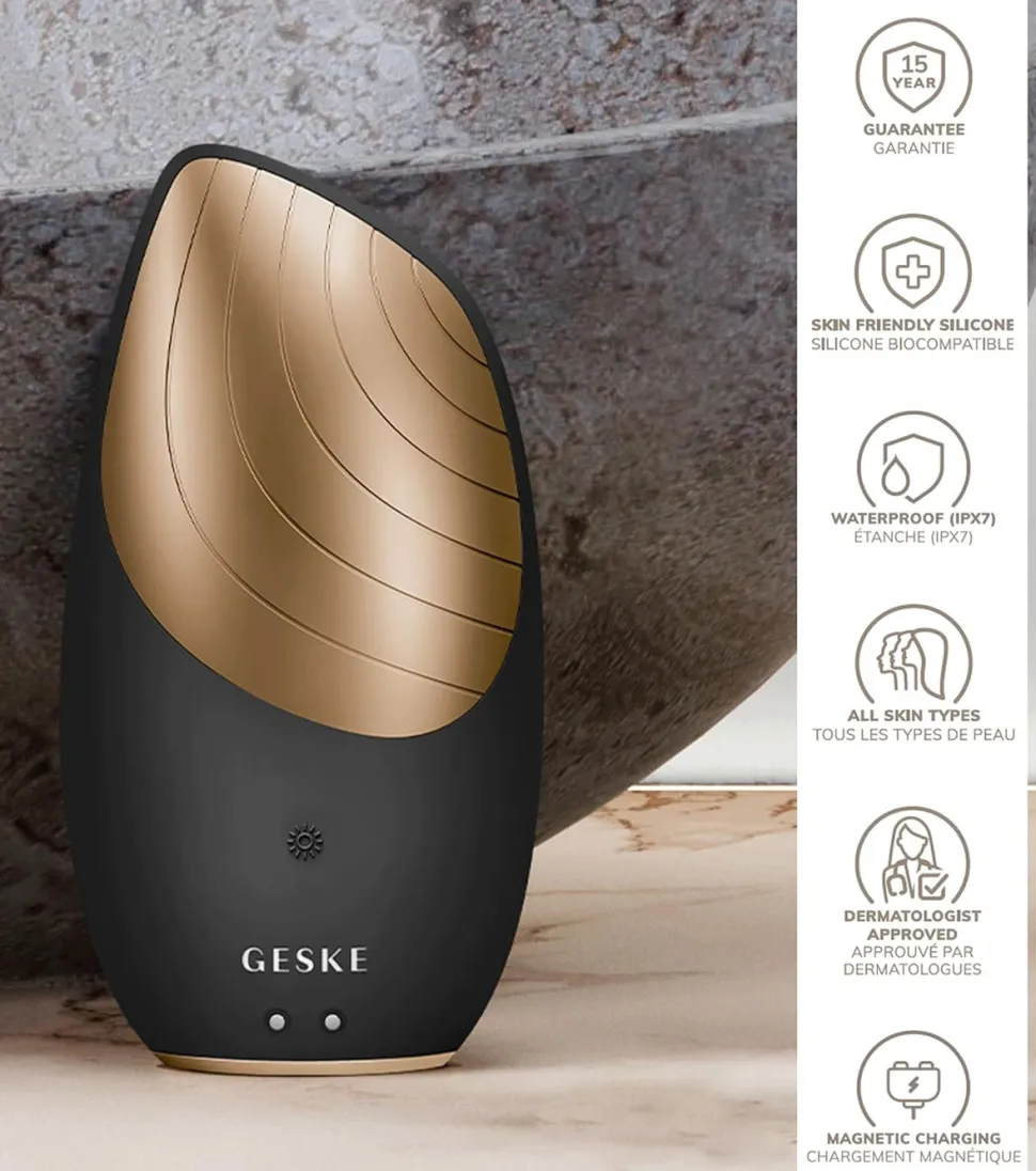 Cepillo limpiador y masajeador facial Sonic Thermo 6 en 1 - Black Gold