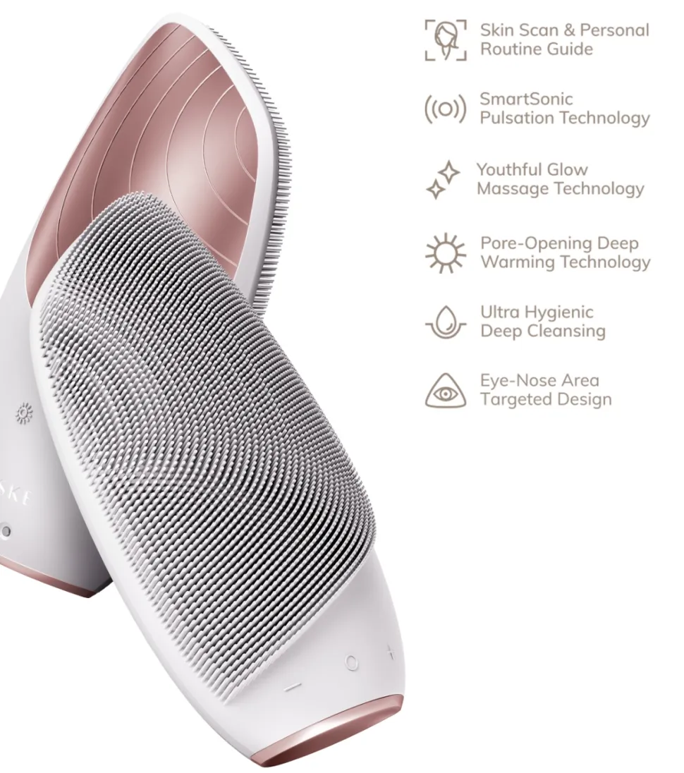 Cepillo limpiador y masajeador facial Sonic Thermo 6 en 1 - White Rose Gold