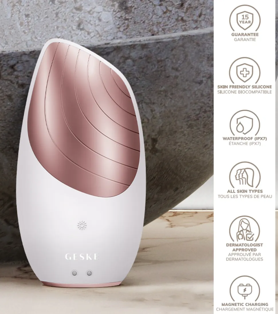 Cepillo limpiador y masajeador facial Sonic Thermo 6 en 1 - White Rose Gold
