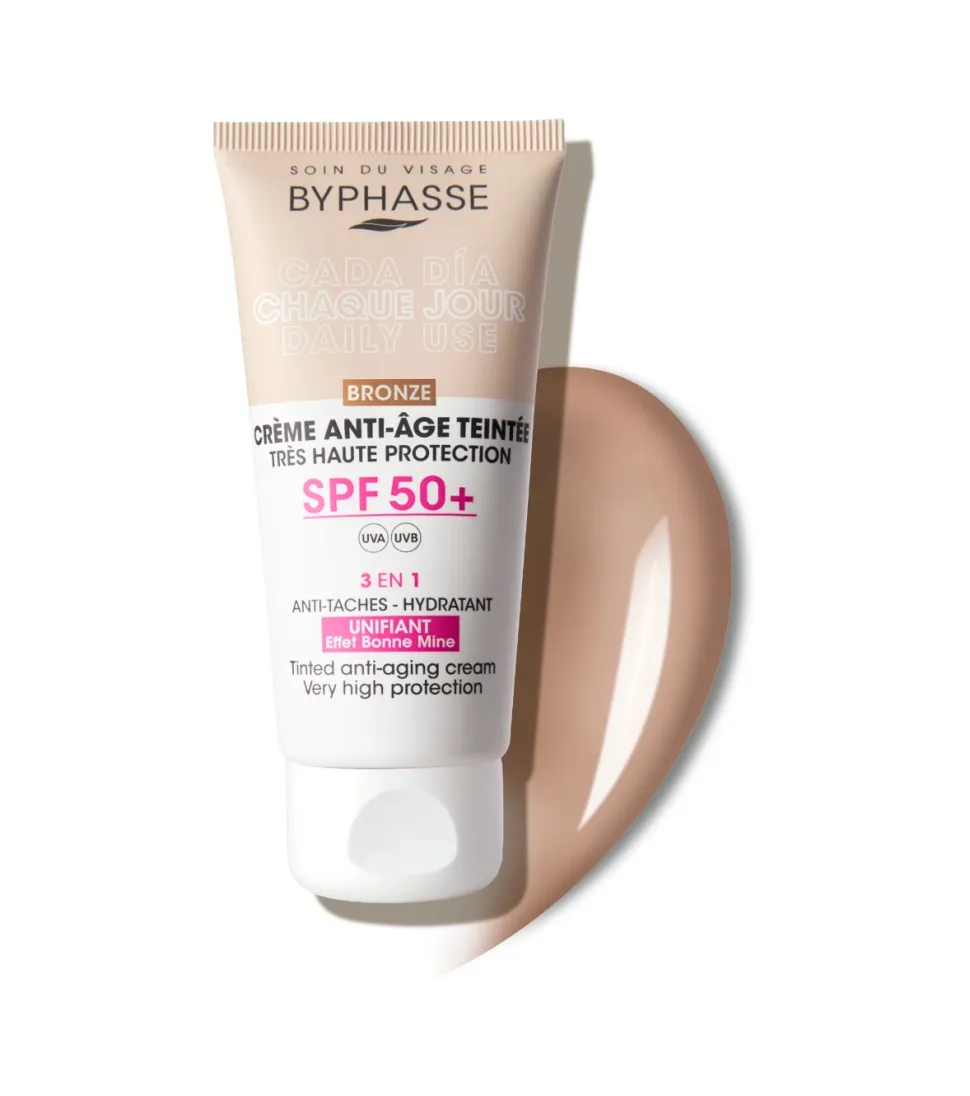 Crema facial antiedad con color SPF 50+ - Bronze