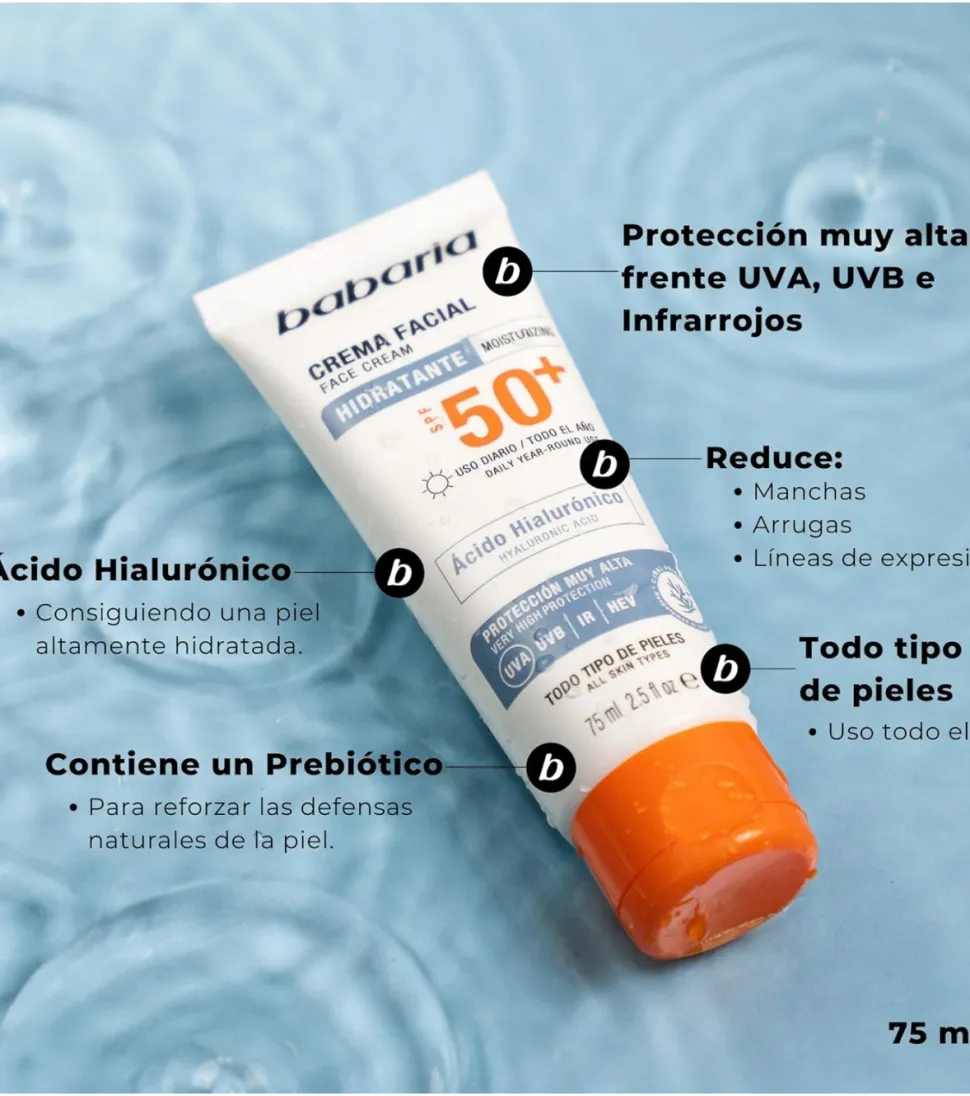 Protector solar facial hidratante SPF50+ - Ácido Hialurónico