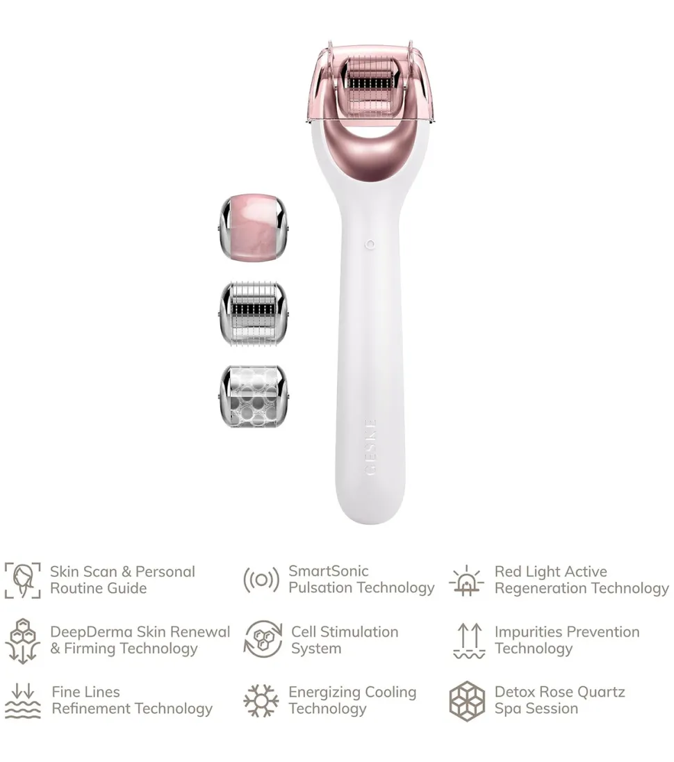 Rodillo facial con microagujas 9 en 1 - White Rose Gold