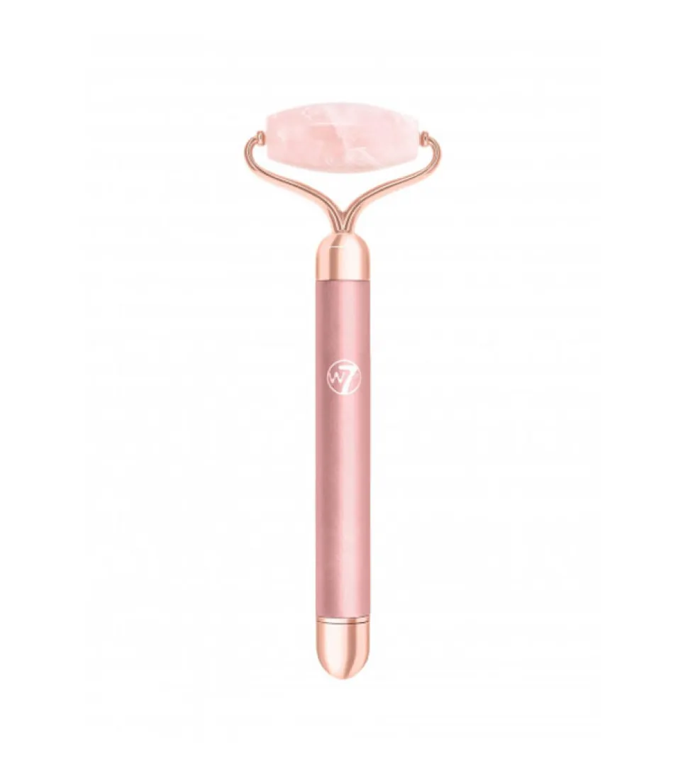 Rodillo facial vibrante de cuarzo rosa