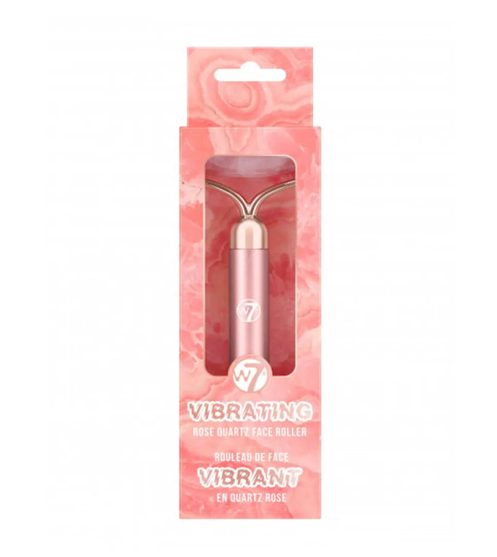 Rodillo facial vibrante de cuarzo rosa