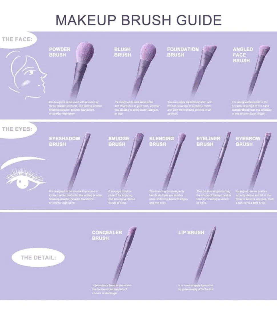 Set de brochas (11 piezas) - Ecopro Bamboo - Mist Purple