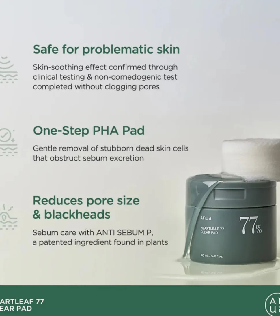 Tónico facial con 77% de Heartleaf formato pads