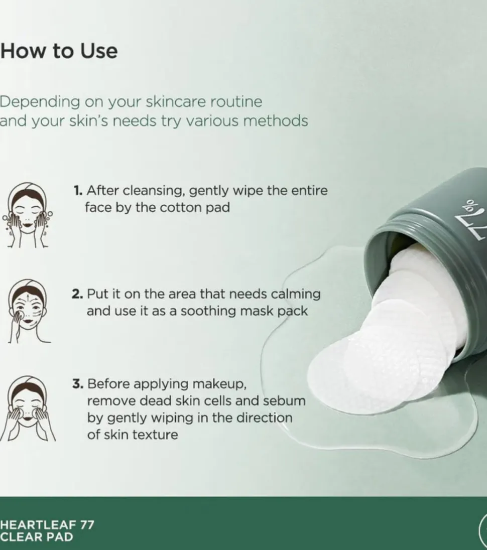 Tónico facial con 77% de Heartleaf formato pads