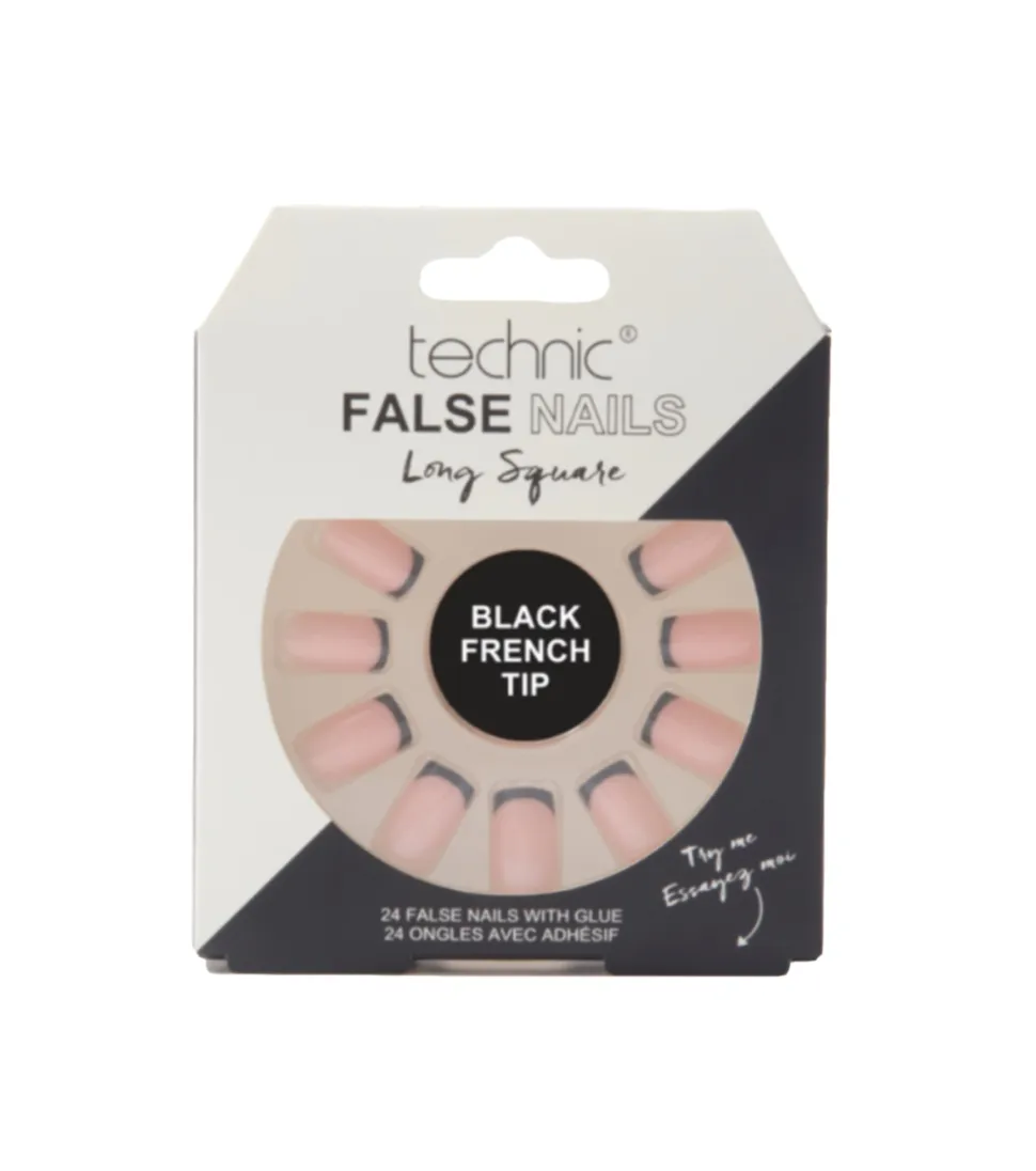 Uñas postizas False Nails Long Square - Black French Tip